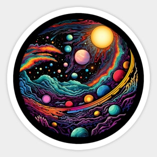 Surrealist space artwork with planets Sticker